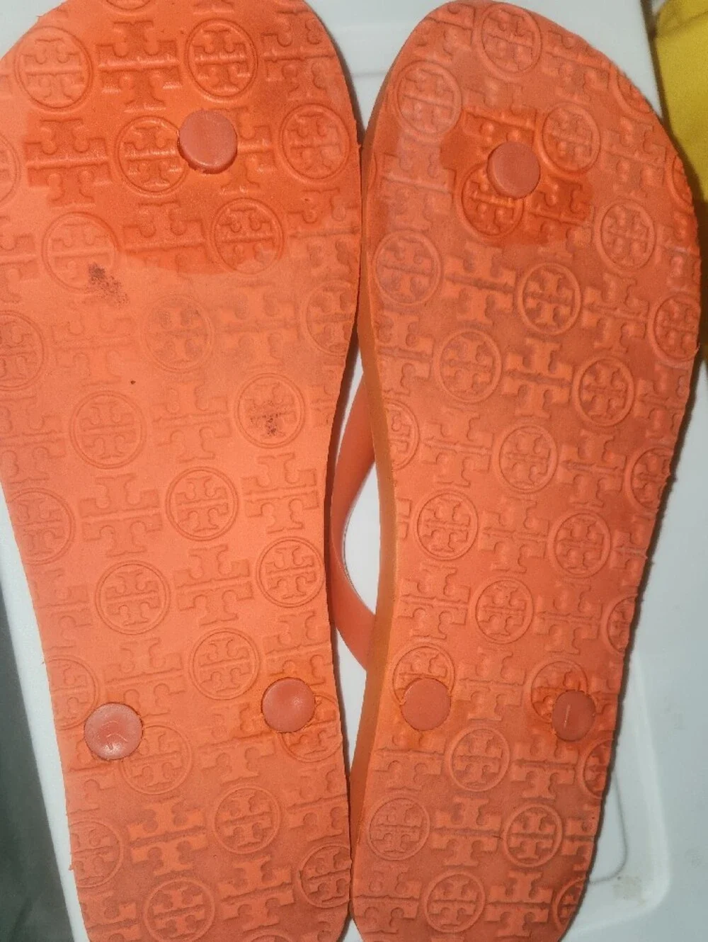 Tory Burch Coral Orange Logo Rubber Flip Flop Sandals
